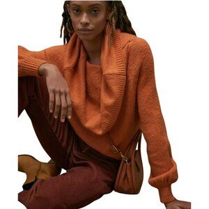 NWOT Anthropologie Slouchy Cowl Neck Knit Sweater Womens XS Orange Cozy Colorful